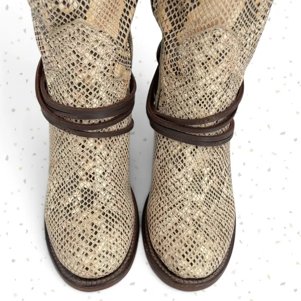 Freebird by Steven Coal White Snake Leather Lace Up Corset Heel Fall Boot Size 9 - Image 5