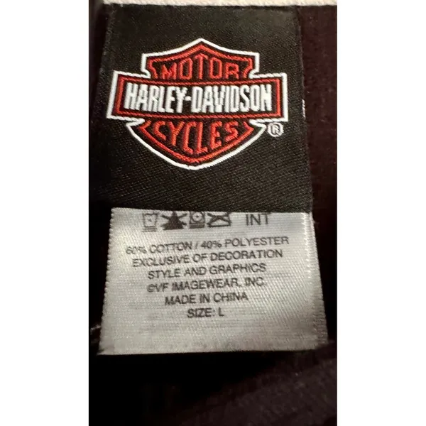 Harley-Davidson Racine WI Black Skull Embroidered V-Neck Pullover Hoodie L - Image 10