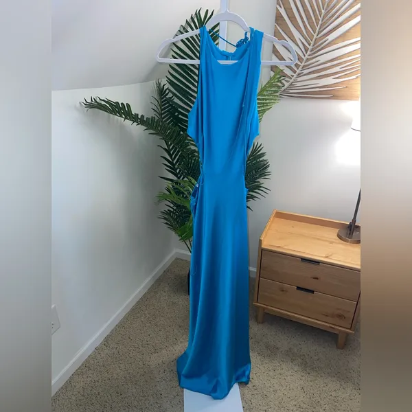 ALEXIS Lune Gown Womens Large L‎ Blue Sleeveless Cutout A-Line Maxi Satin - Image 7