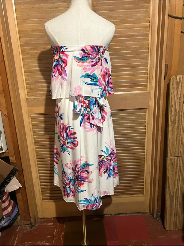 Yumi Kim Silk Strapless Floral Ruffled Dress in White, Pink & Blue Size XS - Image 2