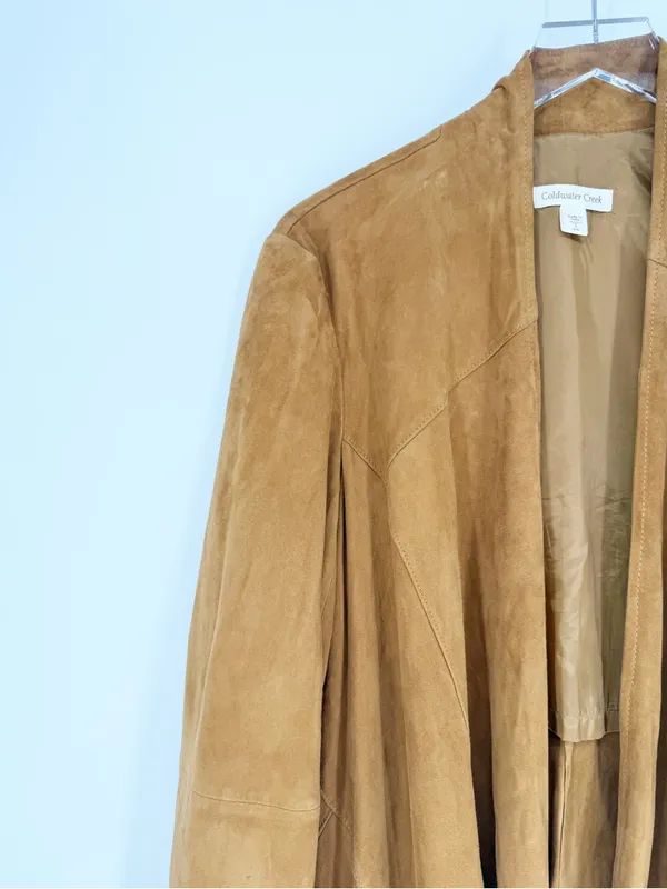 Coldwater Creek 100% Leather‎ Open Front Jacket Women's S Tan Western Boho - Image 4