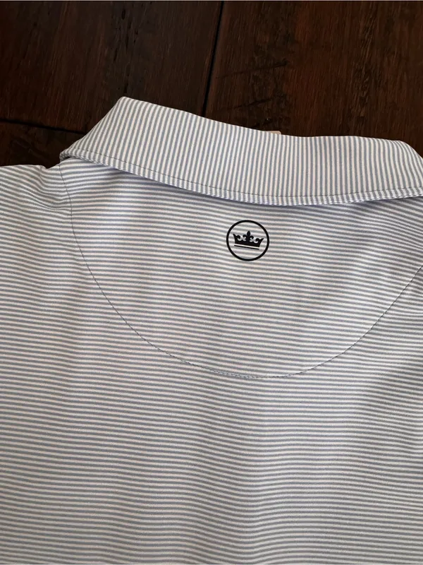 Peter Millar Light Blue Striped Polo with  Logo - Image 6