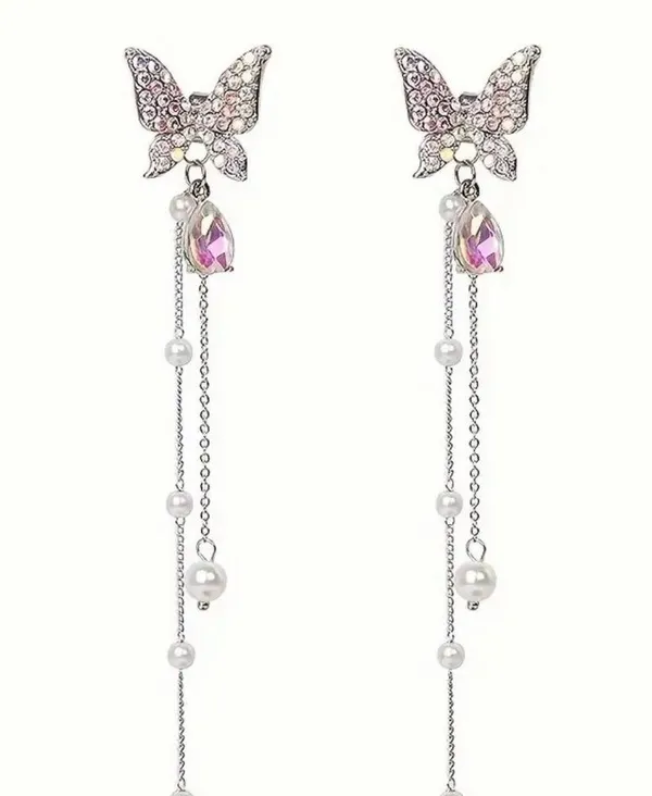 Gorgeous Stainless Steel Silver/ Multicolored Butterfly Dangle Earrings - Image 3