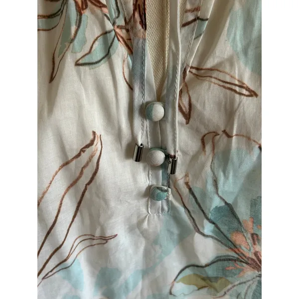 Parker watercolor floral blouse Medium cap sleeve button tie front - Image 6