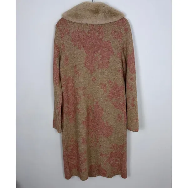 Happily Grey Long Cardigan Faux Fur Neckline Pink Tan Elevated Indie Glam Large - Image 9