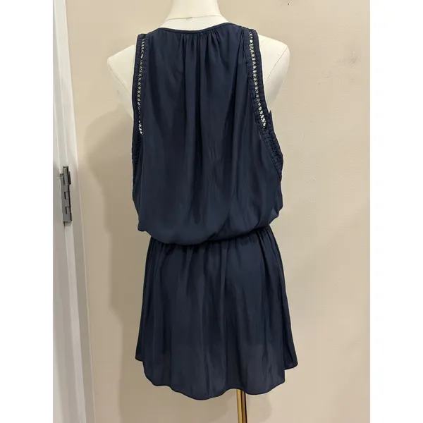 Ramy Brook Elda Sleeveless Keyhole Smocked Blouson Mini Dress Navy Blue Medium - Image 2