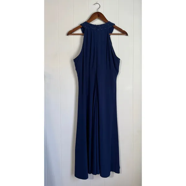Jessica Howard Womens Evening Dress Blue Halter Beaded Neck & Waist Size 12 - Image 2