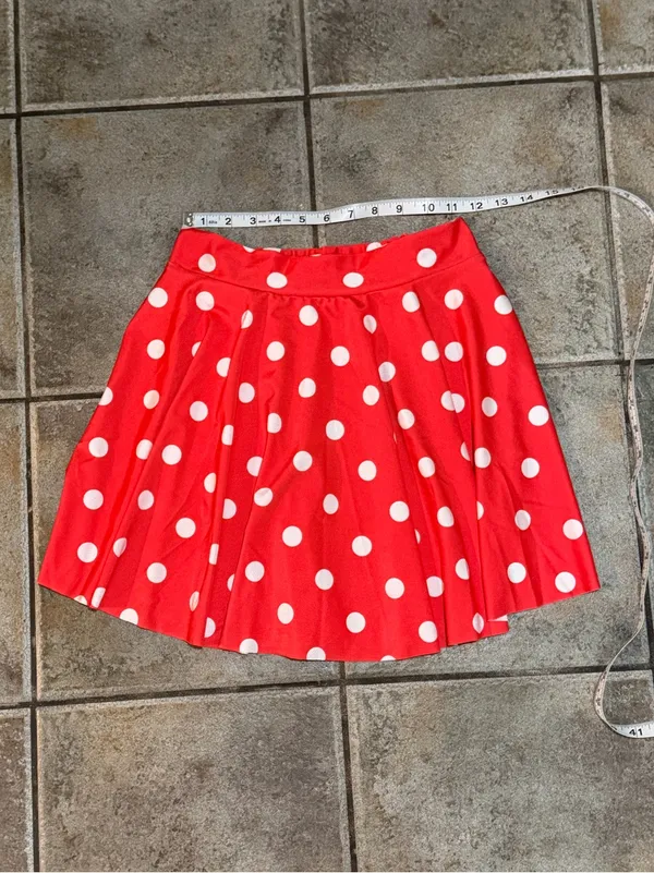 Vintage Orange Red A-Line Skirt with White Polka Dots and Elastic Waistband - Image 6