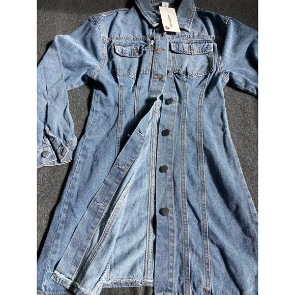 Nicepark Light Wash Denim Mini Dress Button Front Cinched Waist fits xxs NEW‎ - Image 8