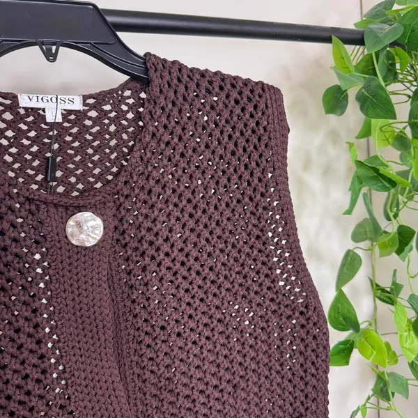 NWT Vigoss Trendy Chocolate Coffee Brown Chunky Knit Sweater Vest L Large NEW - Image 6