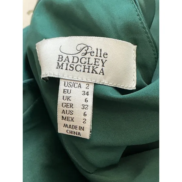 Belle Badgley Mischka Emerald Green Halter Maxi Dress Tie Waist Size 2 Gown‎ - Image 6