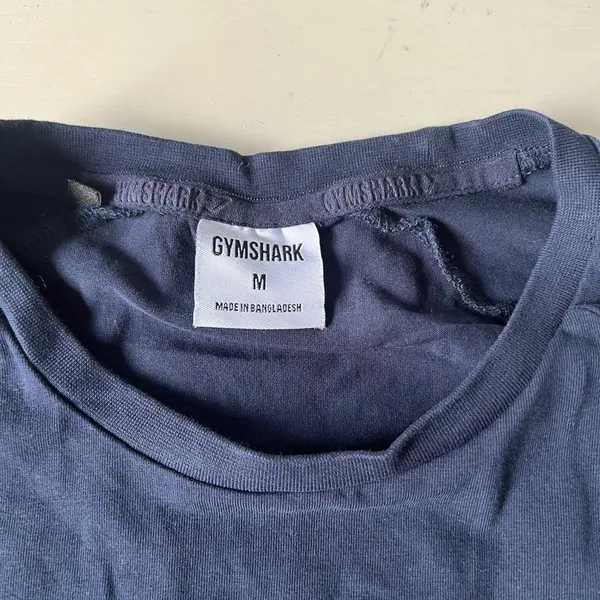 Gymshark Womans White Logo Long Sleeve Tee Size Medium‎ Navy Blue Workout - Image 2