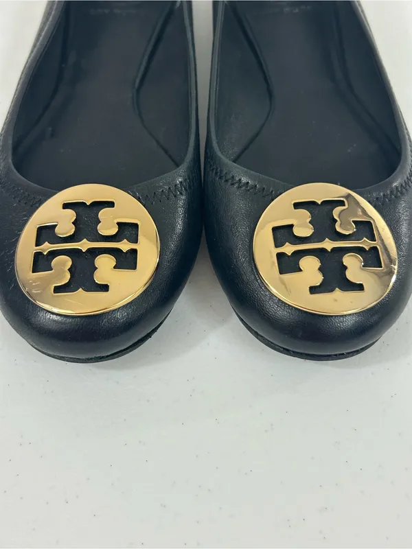 Tory Burch Black and Gold Reva Ballet Flats Size 6.5 M - Image 2