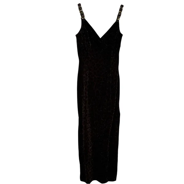 Vintage Scott McClintock Brown Leopard Maxi Dress Womens 6 Formal Glitter Y2K - Image 2