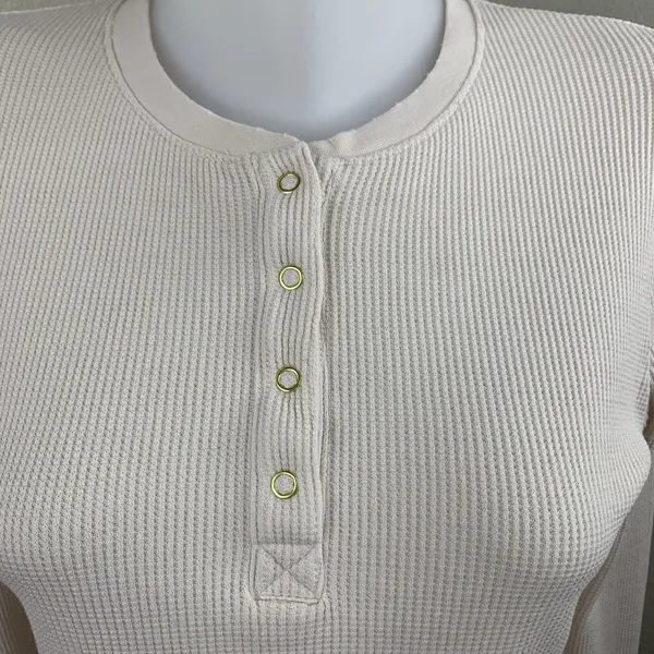 Loveshackfancy Thelia Waffle Knit Henley Top Cream Nude Color Sz XS - Image 3