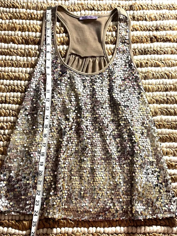 Y2K Sequin Scoop Neck Tank Top - Gold/Taupe - Image 4