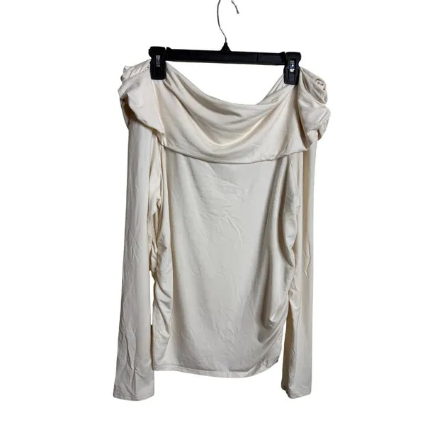 Reformation Florentina Knit Top Horchata Off Shoulder Long Sleeve size XL Cream - Image 2