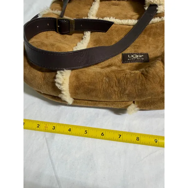 UGG Australia Chestnut Suede Shearling Trim Crossbody Hobo Bag Brown Leather - Image 8