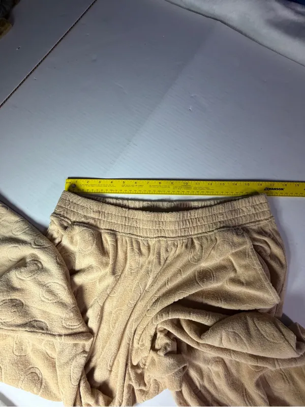 aerie Beige Wide-Leg Cozy Track Pants with smiley faces embossed - Image 7