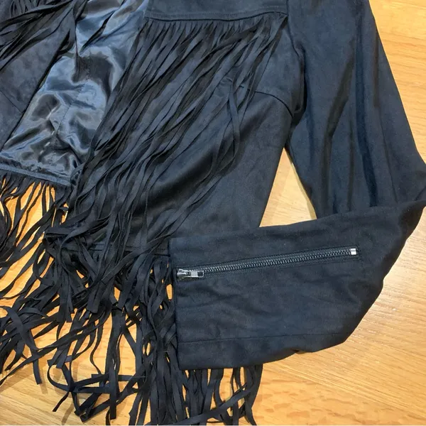 Forever 21 Boho Western Wear Hippie Fringe Cropped Jacket Black Women's Large - Image 4