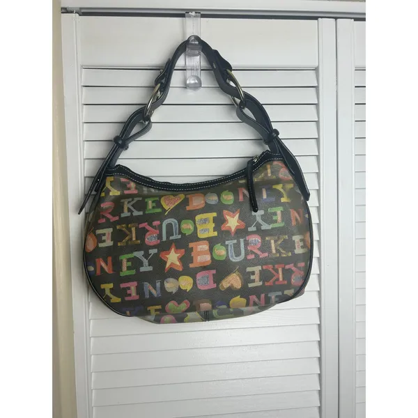 Y2K Dooney & Bourke Rainbow Crayon Graffiti Logo Hobo Shoulder Bag - Image 3