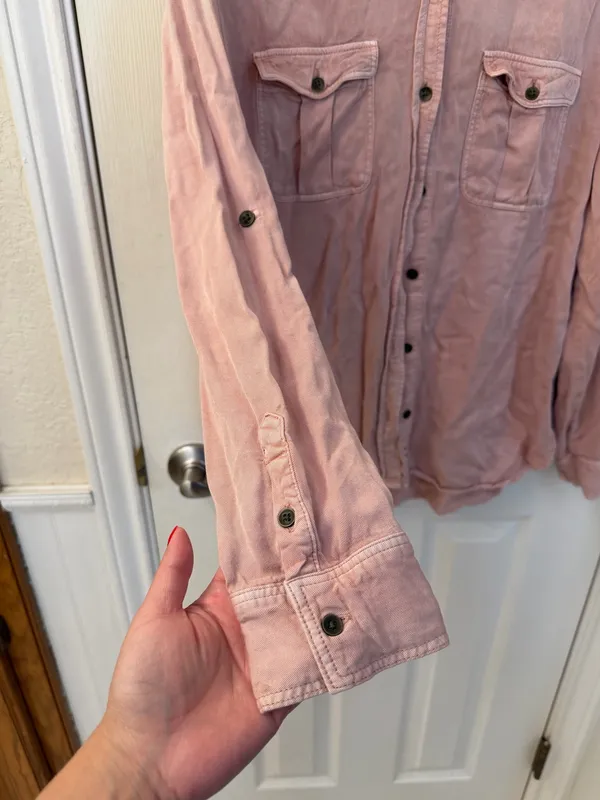 American Eagle Outfitters Dusty Pink Boyfriend Fit Button-Up Shirt - Image 6