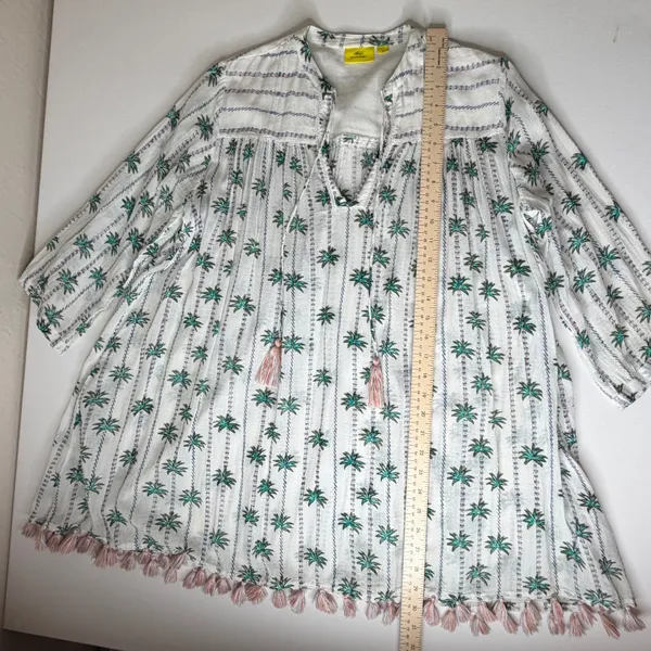 Roller Rabbit‎ Palm Tree Print Tassel Tunic Small Cover Up Sheer Beachy Resort - Image 9