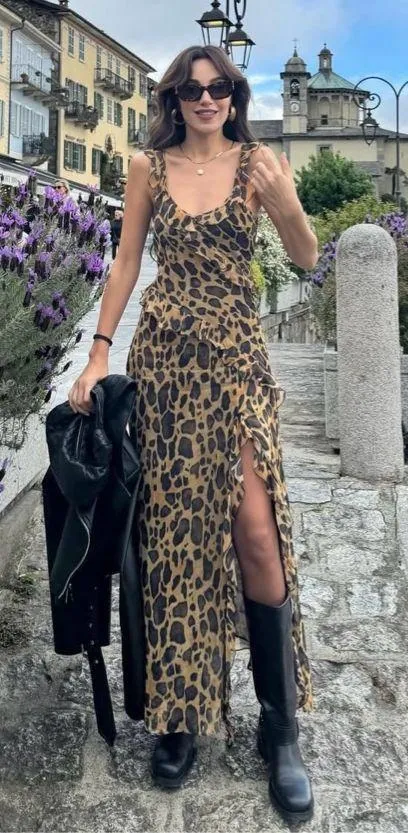 Zara maxi dress leopard animal print mesh ruffled boho cheetah casual summer - Image 3