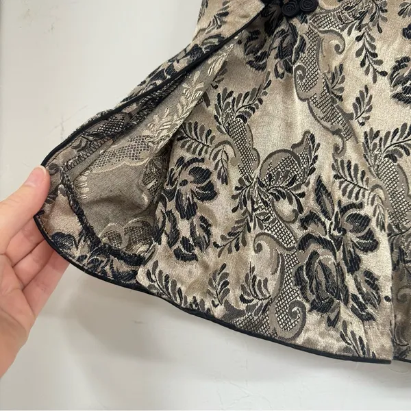 Vintage 1990s Floral Black & Gold Mini Wrap Skirt Womens M 90s Asian Inspired - Image 5