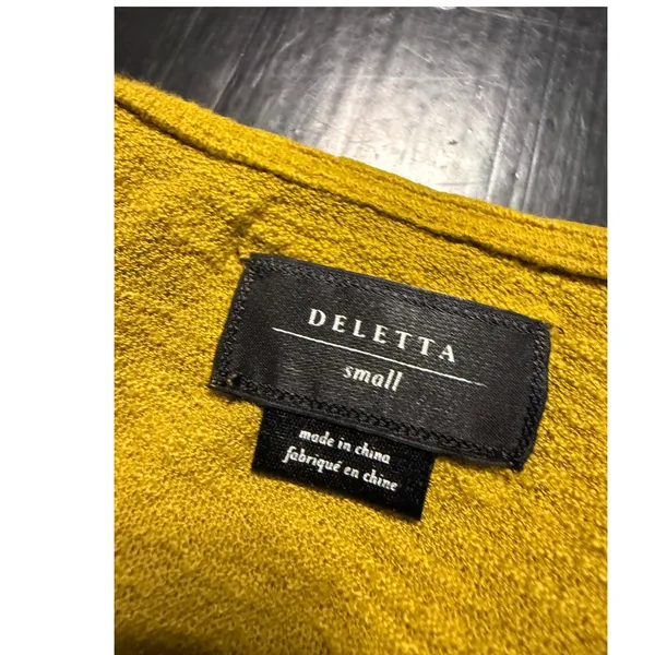 Deletta Anthropologie Mustard Yellow Pleated Ruffle Neck Knit Top Small Citron‎ - Image 5