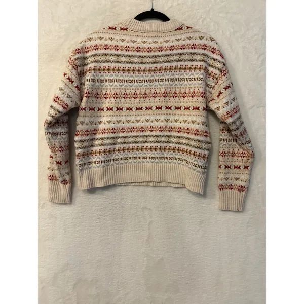 American Eagle Fair Isle Sweater Womens Small Cream Red Knit Pullover 4428BBNT - Image 9