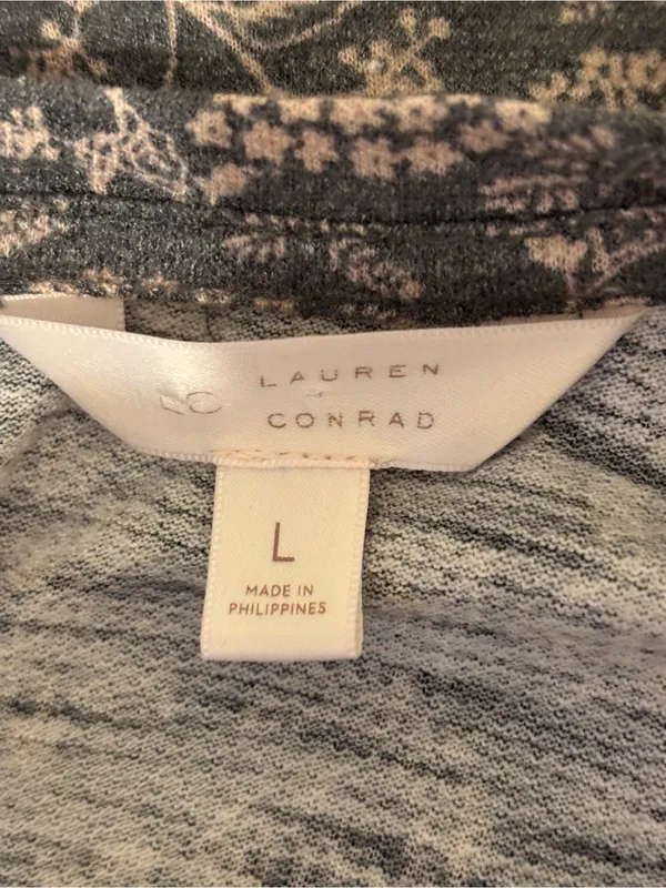 Lauren Conrad L Floral Lace Trim Tie Back Long Sleeve Top - Image 2