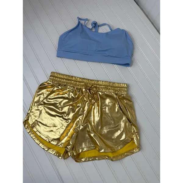 NWOT Amazon Blue Y Back Sports Bra & Gold Metallic Rave Bottoms BUNDLE Size L - Image 3