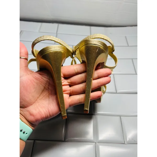 Diane von Furstenberg Luna Gold Metallic Strappy Platform Stiletto Sandals 9M - Image 5