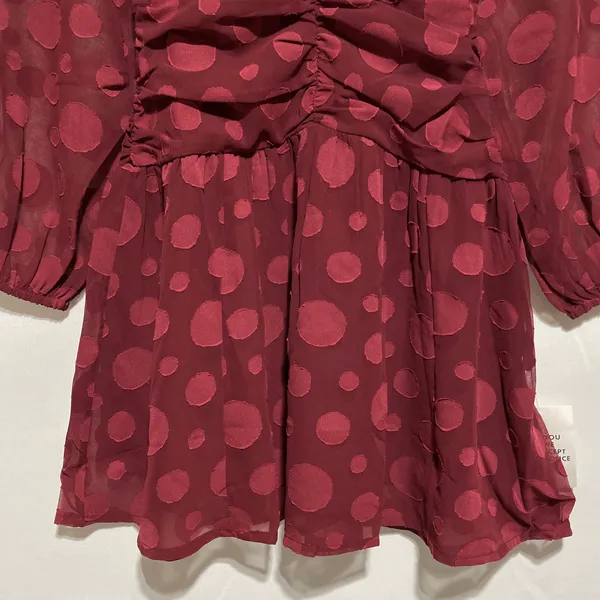 ASOS New Design V-Neck Ruched Waist Long Sleeve Skater Mini Dress Oxblood Size 0 - Image 10