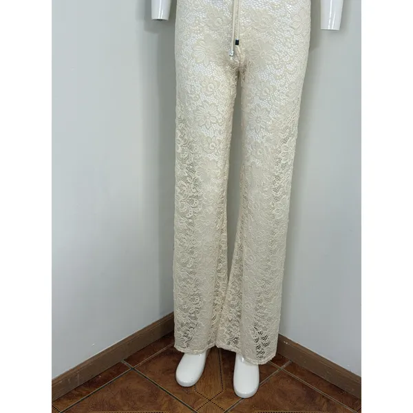 Elan Beach ivory lace boho pull on wide leg pants Cover Up Beach Resort Size M - Image 5