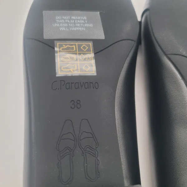 C.Paravano Flats Women Shoes US 7.5 EUR 38 Black Square Toe Metal Buckles Ballet - Image 3