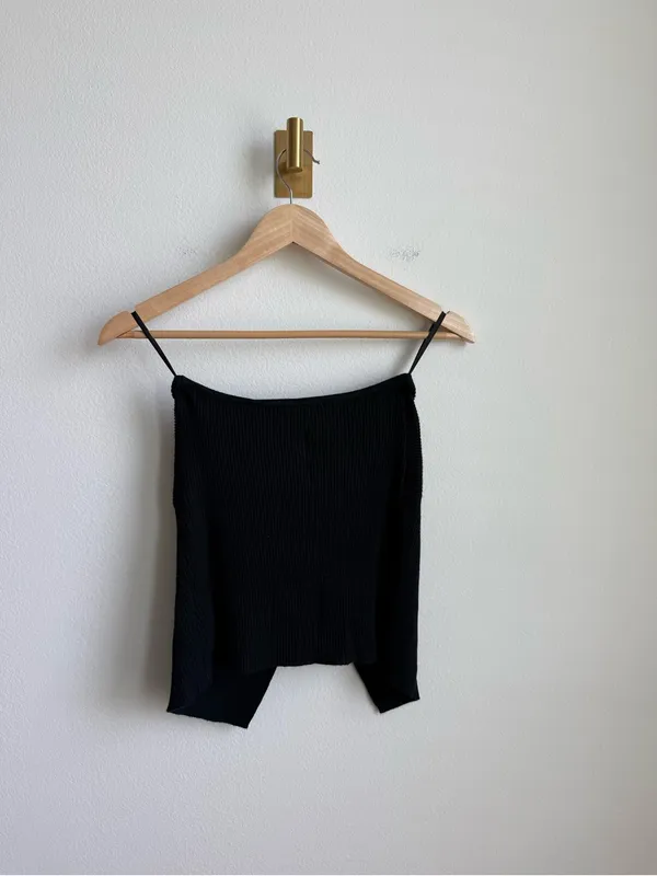 Abercrombie & Fitch Black Ribbed Knit Twist Front Strapless Top XS - Image 6