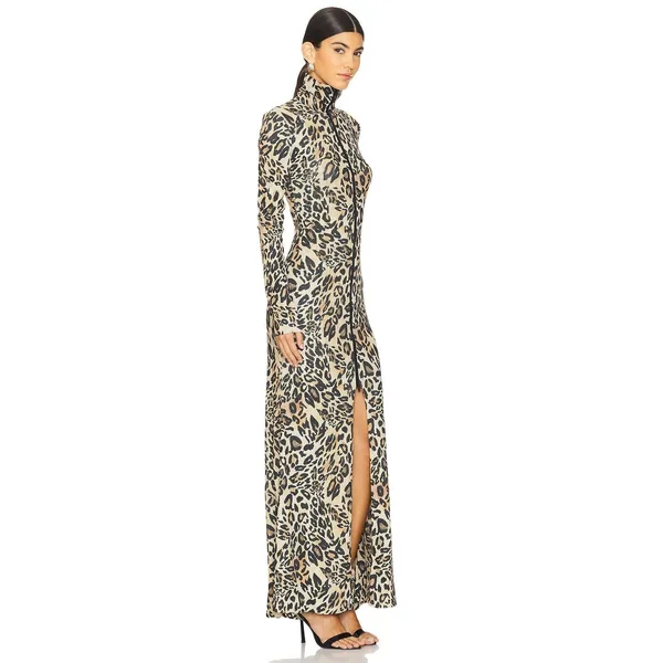 Nanushka Leopard Blaize Zipper Maxi Dress Size Small - Image 2