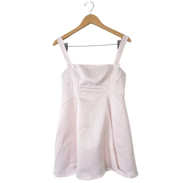 Lulus‎ Light Pink Satin Bow Mini Dress Fit Flare Sleeveless Cocktail Size Large - Image 3