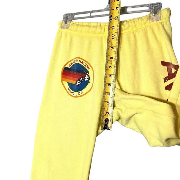 Aviator Nation Sweatpants Womens Small Yellow Rainbow Logo Fleece Jogger USA - Image 5