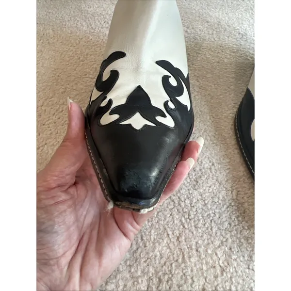 Donald J Pliner Western Ankle Boots Black & Ivory Leather Cowgirl Rodeo Designer - Image 5