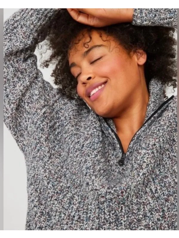 OFFLINE By Aerie Chillside Fold over Quarter Zip Marled gray knit Sweater - Image 4