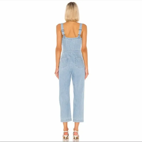 Paige x Revolve November Denim Jumpsuit Overalls Zeila‎ Crop Wide Leg Lace Up XL - Image 3