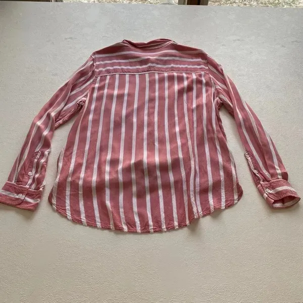 American Eagle Pink & White Striped Tie Front Button Down | Oversized Fit | L - Image 2