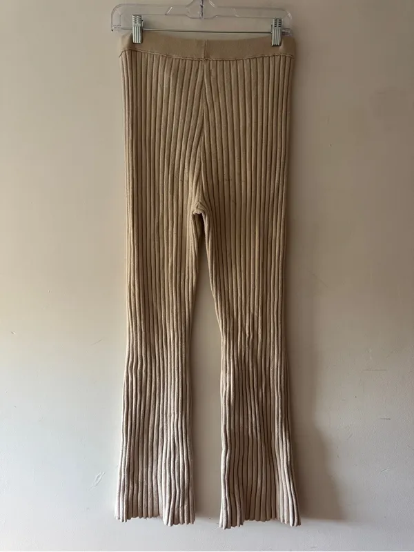 Aerie Beige Ribbed Knit Flare Pants - Image 3