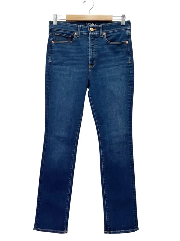 Spanx 5 Pocket High Rise Straight Jeans Size 29 Dark Wash Stretch Denim Blue - Image 2