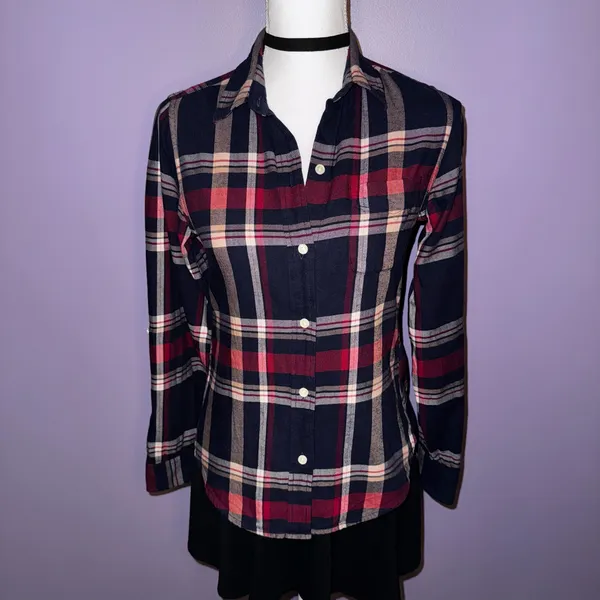 NEW Lucky Brand Navy Blue Plaid Button Up Shirt - Image 5