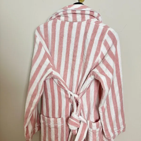 NORDSTROM Stripe Hydrocotton Terry Robe in Pink Peachskin White Stripe Large - Image 7