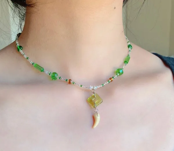 unique fairy nature boho funky vintage style quality Czech glass beads mix unisex necklace/chocker💚🍃🌀💙👼 - Image 3